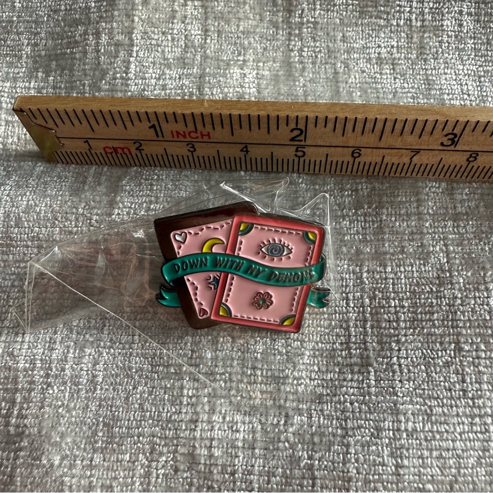 Down With My Demons Tarot Card Enamel Pin Pink Witchy NWT